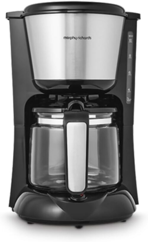 Morphy Richards Equip Filter Coffee Machine, Coffee Maker for Instant Coffee, Pour Over Technology, 10 Cup, Anti Drip, Reusable Filter, Keep Warm, Aroma Blender, Black/Brushed Steel, 162501