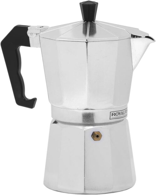 Royalford Italian Espresso Coffee Maker – Italian Style Stovetop Moka Pot with Gasket and Filter Included (6 Cups/300ML) – Traditional Stovetop Coffee Maker, Aluminium