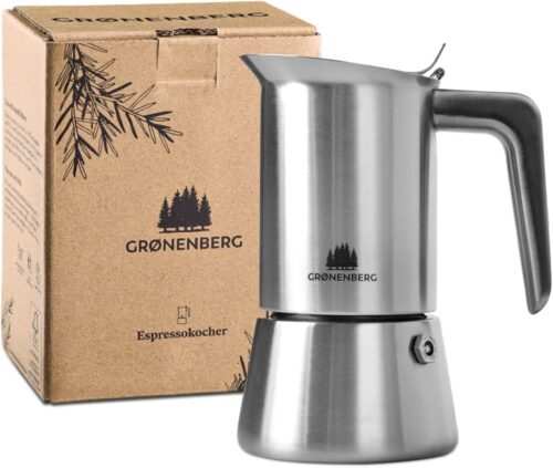 Groenenberg Moka Pot | Espresso maker (4-6 Cup) incl. extra sealing I Stainless steel I Induction-Safe I Enjoy your delicious Moka pot coffee