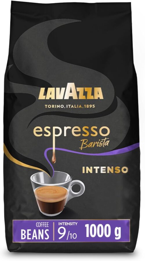 Lavazza, Espresso Barista Intenso, Drum Roasted Coffee Beans, Ideal for Espresso Coffee Machines, with Aromatic Notes of Cocoa and Wood, Arabica and Robusta, Intensity 9/10, Medium Roasting, 1 kg