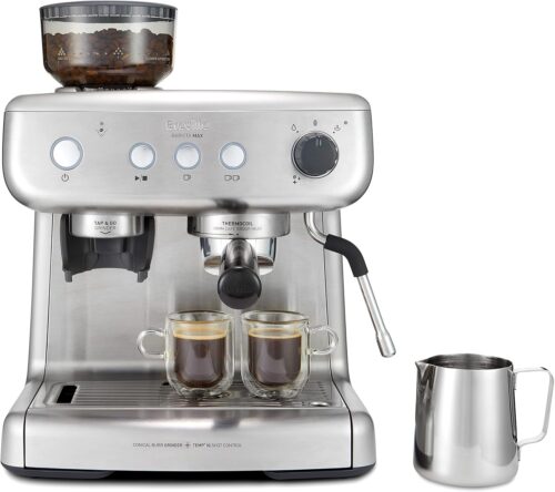 Breville Barista Max Espresso Machine , Latte & Cappuccino Coffee Maker with Integrated Bean Grinder & Steam Wand , 2.8 L Water Tank , 15 Bar Italian Pump , Stainless Steel