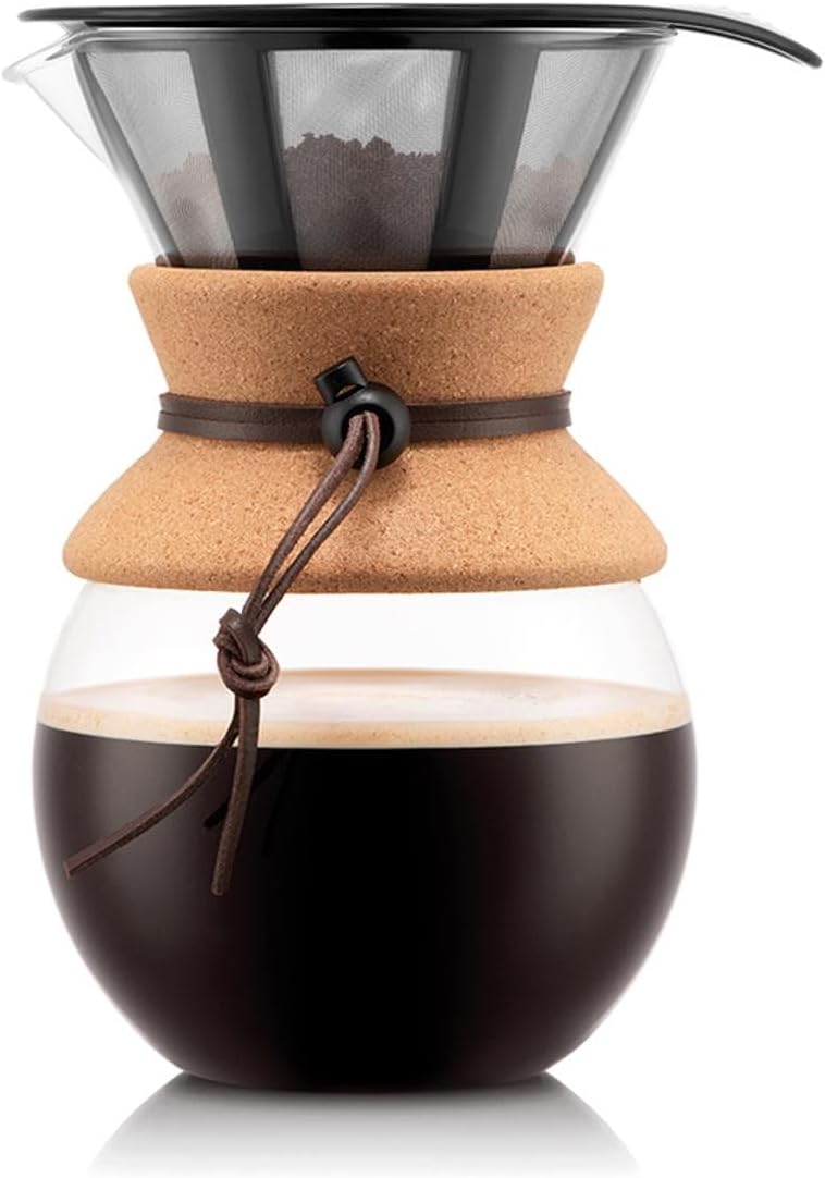 Bodum 34oz Pour Over Coffee Maker, High-Heat Borosilicate Glass with Reusable Stainless Steel Filter and Cork Grip - Made in Portugal - Image 2