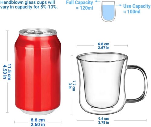 ecooe Double Walled Espresso Coffee Glass Cups Glasses Tea Dessert Borosilicate Glasses 120ml Set of 2