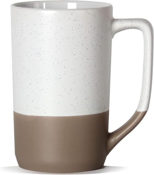 SHOWFULL 16oz Large Coffee Mug, Two Color Combination Big Ceramic Tea Cup with Large Handle with Black Speckled for Men Women Restaurant Home Office Hot Drinks, White