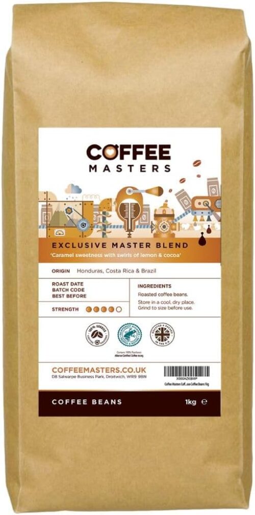 Coffee Masters Coffee Beans 1kg Exclusive Master Blend – 100% Arabica, Medium Dark Roasted Whole Bean Ideal for Espresso Machines