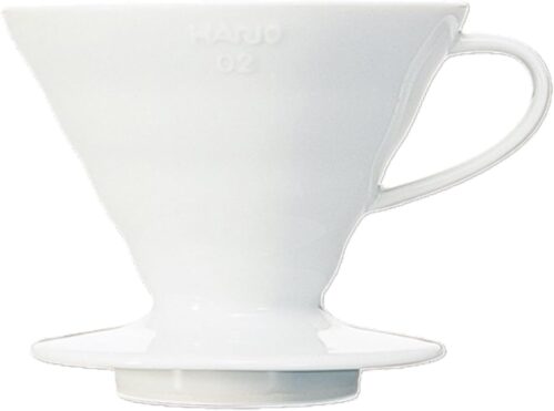 Hario V60 Ceramic V-Shaped Cone Coffee Dripper with Heat Retention,300 Millilitres, White, Size 02, 2