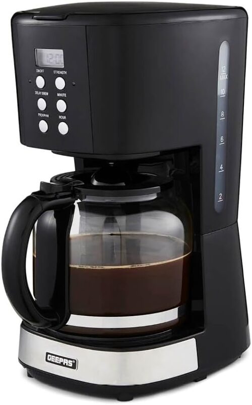 GEEPAS 1.5L Filter Coffee Machine | 900W Programmable Drip Coffee Maker for Instant Coffee Espresso Macchiato | 40min Keep Warm & Anti-Drip Function, Timer | Reusable Filter Fast Brewing Tea & Coffee