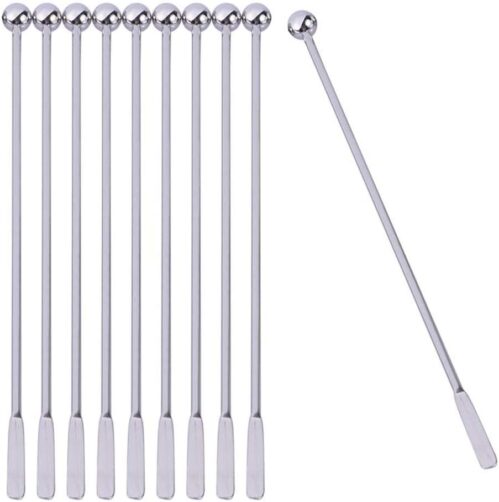 Coffee Beverage Stirrers, 10pcs Stainless Steel Cocktail Drink Swizzle Stick with Small Rectangular Paddles for Juices, Chocolate, Milk