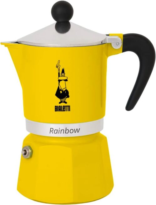 Bialetti Rainbow Caffettiera Colorata, Alluminio, Giallo, 3 Tazze