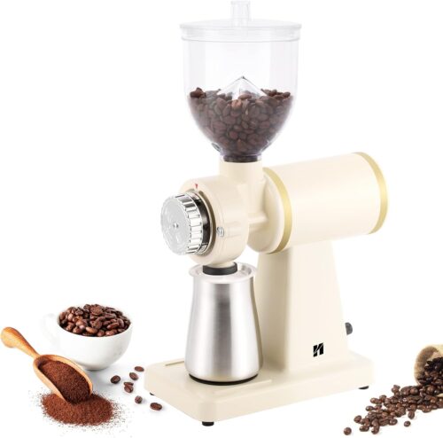 Huanyu Electric Coffee Bean Grinder 250G Commercial&Home Milling Grinding Machine 200W Automatic Burr Grinder Professional Miller 8 Fine – Coarse Grind Size Settings (White)