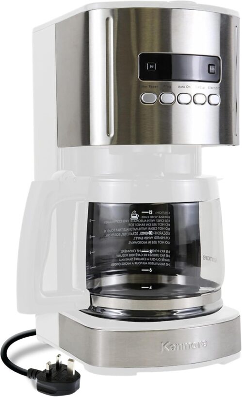 Kenmore Filter Coffee Machines 12-Cup Drip Coffee Makers with 1.8L Glass Pot for Ground Coffee Programmable Timer Digital Display Auto Shut Off Reusable Filter Warming Plate Kitchen Appliances White
