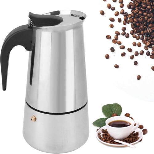 PCXWTLN 300ml Moka Pot – Stainless Steel Coffee Pot Espresso Pot, Multi-Layer Filtering Coffee Pots Stovetop Coffee Makers, Holds 6 Cups, for Office Home Travel Coffee Lovers