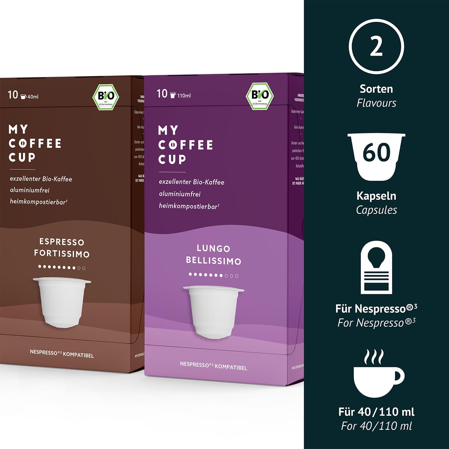 My Coffee Cup Espresso & Lungo Coffee Duo Pack - Organic Arabica - Compostable² Non-Aluminium Pods - Compatible with Nespresso®³ Machines - Smooth and Fresh Roast Flavours - 6 x 10-Piece Box… - Image 2