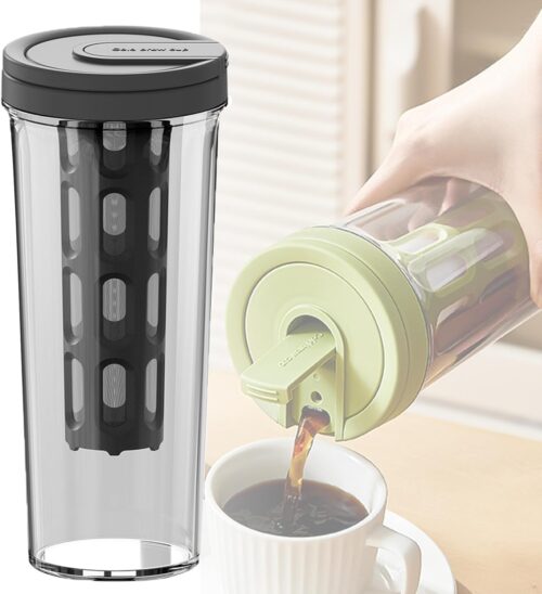 HNJZX Cold Brew Coffee Maker and Ice Tea Brewer Pitcher, Beverage Cooler Large Capacity Teapot with Mesh Filter 1L(35oz) (Grey)