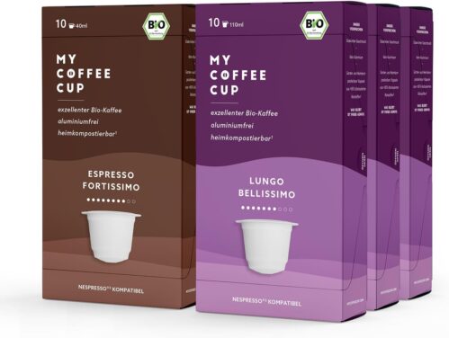 My Coffee Cup Espresso & Lungo Coffee Duo Pack – Organic Arabica – Compostable² Non-Aluminium Pods – Compatible with Nespresso®³ Machines – Smooth and Fresh Roast Flavours – 6 x 10-Piece Box…