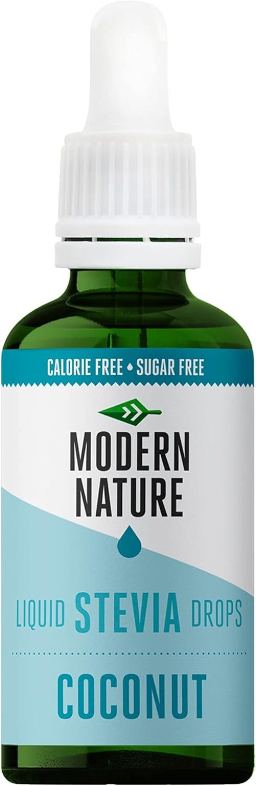 Modern Nature Coconut Flavour Drops – Liquid Stevia Drops Sweetner – Zero Calorie Sugar Free Coffee Syrup Alternative – for Flavoured Coffee, Protein Powder, Yoghurt, Tea – Vegan, Keto Sweetener 50ml