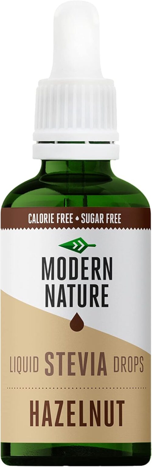 Modern Nature Hazelnut Flavour Drops – Liquid Stevia Drops Sweetner – Zero Calorie Sugar Free Coffee Syrup Alternative – For Flavoured Coffee, Protein Powder, Yoghurt, Tea – Vegan, Keto Sweetener 50ml