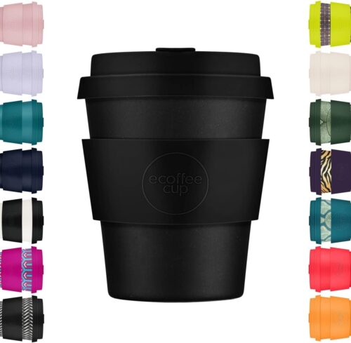 Ecoffee Cup 8oz 240ml Reusable Eco-Friendly 100% Plant Based Coffee Cup with Silicone Lid & Sleeve – Melamine Free & Biodegradable Dishwasher/Microwave Safe Travel Mug, Kerr and Napier