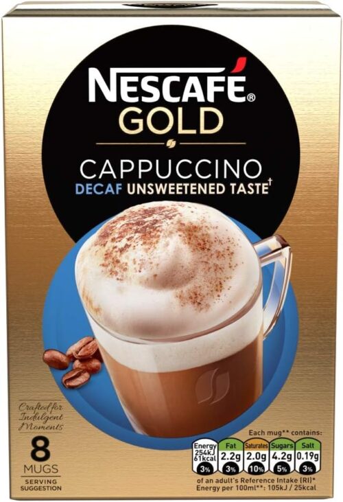 NESCAFÉ Gold Cappuccino Decaffeinated Unsweetened Coffee, 8 Sachets