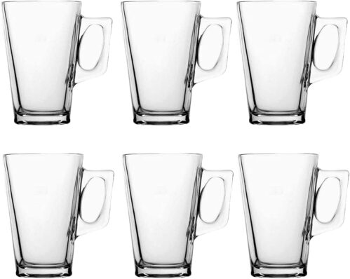 Straame – Set of 6 Latte Glasses, 240 ml Temperature Resistant – Stylish Coffee/Tea Cups, Hot Drink Cafe Mugs – Ideal for Ice Cream Latte, Espresso, Cappuccino & Hot Chocolate -Mugs with Handle