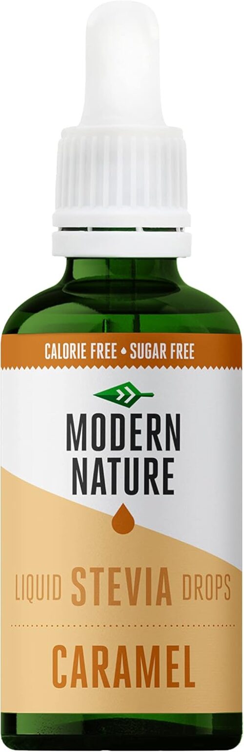 Modern Nature Caramel Flavour Drops – Liquid Stevia Drops Sweetner – Zero Calorie Sugar Free Coffee Syrup Alternative – for Flavoured Coffee, Protein Powder, Yoghurt, Tea – Vegan, Keto Sweetener 50ml