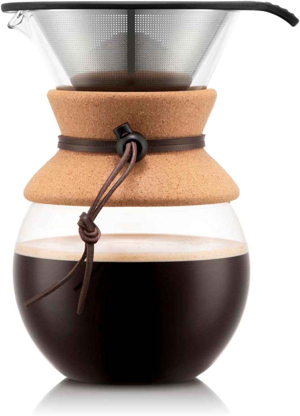 Bodum 34oz Pour Over Coffee Maker, High-Heat Borosilicate Glass with Reusable Stainless Steel Filter and Cork Grip - Made in Portugal