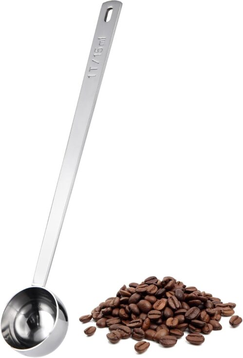 U-Taste 15ml Coffee Scoop: 18/8 Stainless Steel Measuring Coffee Spoon with 17.4cm Long Handle for Ground Coffee, Beans, Powder, Espresso, Ideal for Tall Canister, Jar, Cans (15ml, Silver)