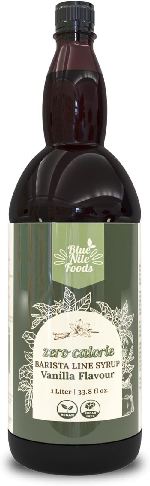 Blue Nile Foods Barista Vanilla Coffee Syrup, Calorie/Sugar Free Syrup, Keto Friendly Vanilla Syrup, Sugar Free Coffee Syrups for Coffee Drinks – Hot/Iced, 1L