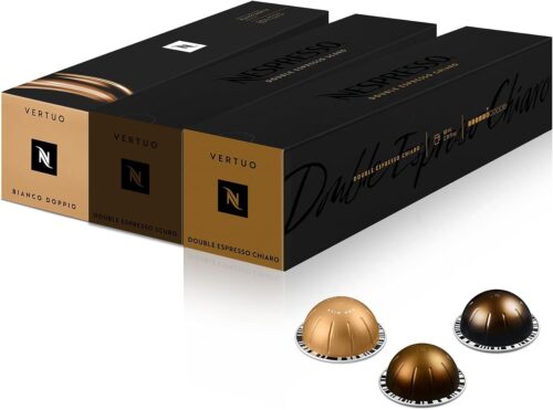 Nespresso Vertuo Coffee Pods, 30 Espresso Mixed Pack – 10 Bianco Doppio, 10 x Scuro, 10 x Chiaro Make Espressos, Cappuccino, Lattes and Iced Coffee at home. Recyclable Pods
