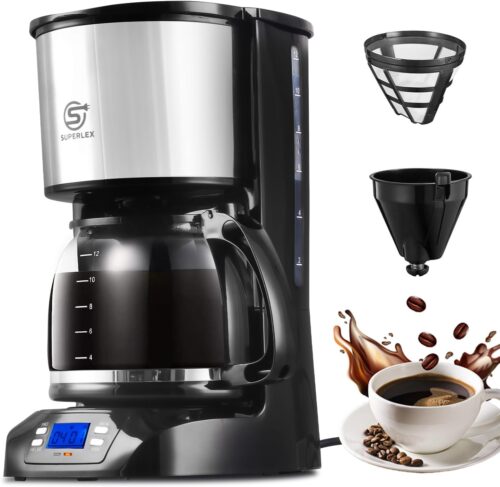 SUPERLEX Filter Coffee Machine with Timer, Drip Coffee Maker 1.5L, Programmable Cafe with Keep-warm function, Anti-Drip, Washable Filter