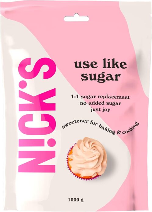Nicks Use Like Sugar Keto Sweetener 70% Calorie Reduced 1:1 Low Carb Baking Sugar Replacement Mix of Xylitol, Erythritol, Stevia, Polydextrose | Vegan (1kg)