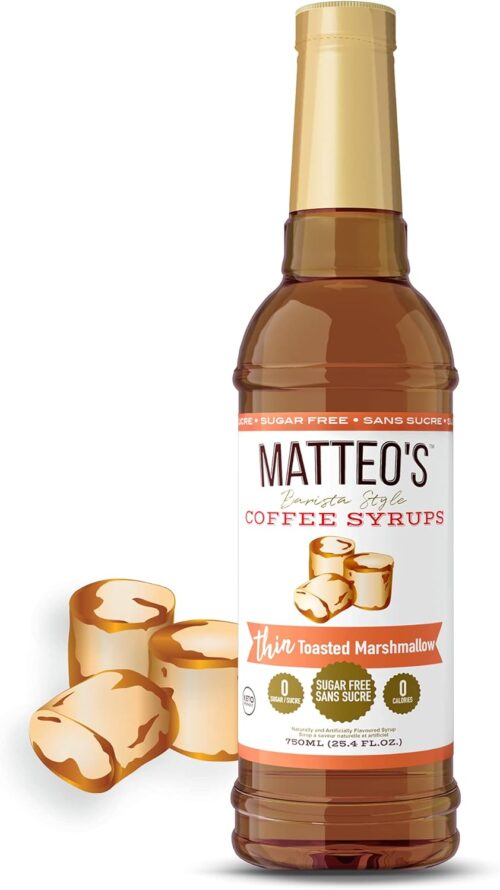 Matteo’s Sugar Free Coffee Flavoring Syrup, Toasted Marshmallow, Delicious Coffee Syrup, 0 Calorie, 0 Sugar Coffee Syrups, Keto Friendly, 25.4 Oz, 1-Pack