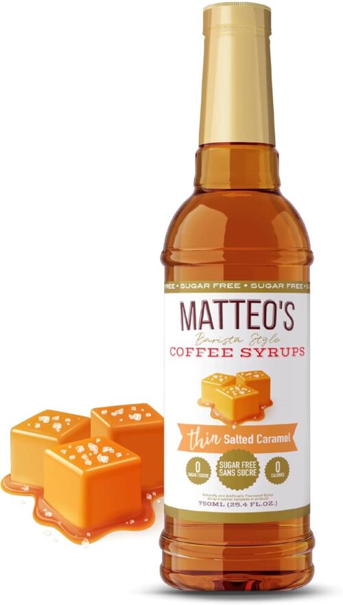 Matteo’s Sugar Free Coffee Flavoring Syrup, Salted Caramel, Delicious Coffee Syrup, 0 Calorie, 0 Sugar Coffee Syrups, Keto Friendly, 25.4 Oz, 1-Pack