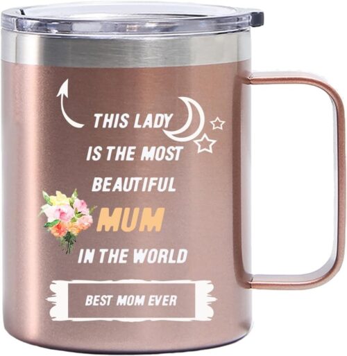 Coolparty 12oz Travel Mug Gift Ideas for Mom Mother’s Day, Best Mom Ever Novelty Gifts for Mum, Stainless Steel Vacuum Insulated Tea Coffee Water Cup Mug with Handle Present