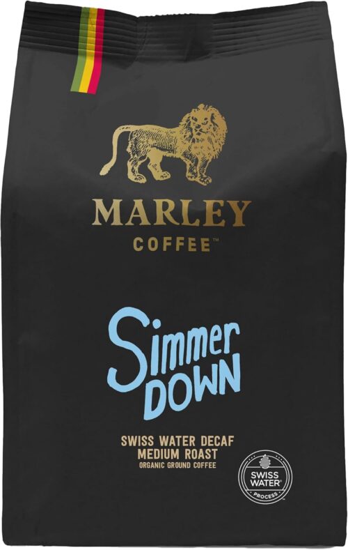Decaffeinated Organic Ground Coffee 227g – Swiss Water Decaf – Medium Roast – Simmer Down Blend – Marley Coffee – From The Marley Family – V60 Filter Cafetiere Aeropress – Strength 3