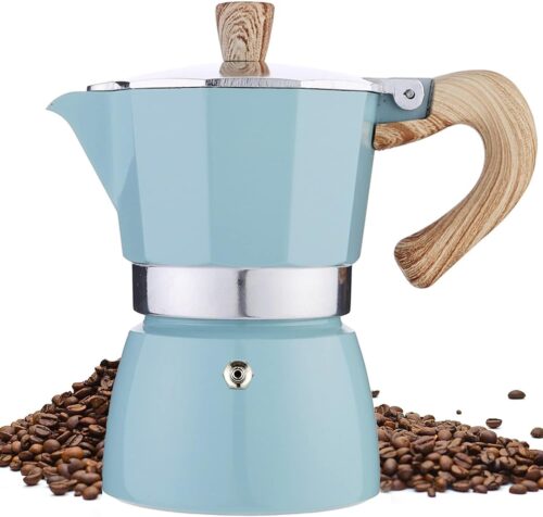 Retoteng Moka Pot, Italian Coffee Pot 3 Cup/5 oz Stovetop Espresso Maker Stovetop Camping Manual Cuban Coffee Percolator Machine Italian Espresso Greca Coffee Maker Brewer Percolator (Blue)