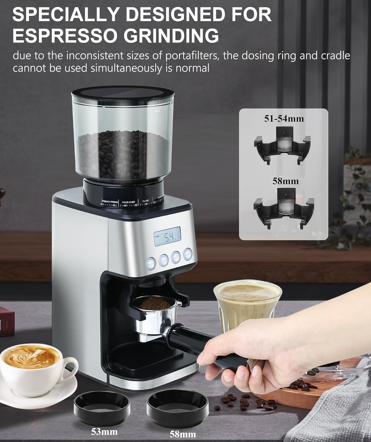 Homtone Conical Burr Coffee Grinder Electric for Portafilter and Container, 51 Grind Settings Adjustable Coffee Grinder for Drip/Pour Over/Espresso/French Press, Anti-Static, 12 Cup - Image 4