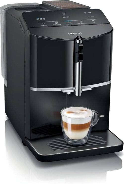 SIEMENS TF301G19 EQ300 Fully Automatic Coffee Machine with ceramDrive, milkPerfect and oneTouch Function, in Piano Black