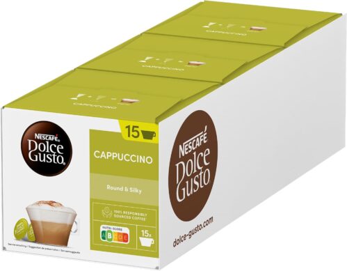 NESCAFÉ Dolce Gusto Cappuccino Coffee Pods – total of 45 Italian Classic Cappuccino Coffee Capsules – (3 Packs)