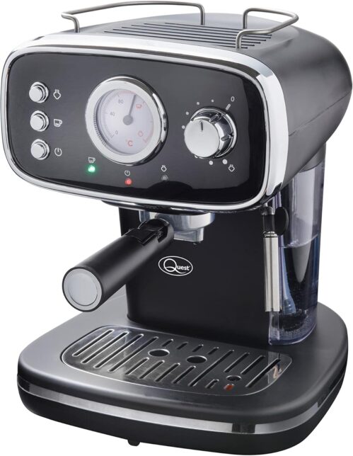 Quest 36569 Espresso Coffee Machine With Milk Frother / 1.2L Water Tank and Drip Tray/Steam Ready and Temperature Indicator/For Ground Coffee Beans / 15 Bars of Pressure