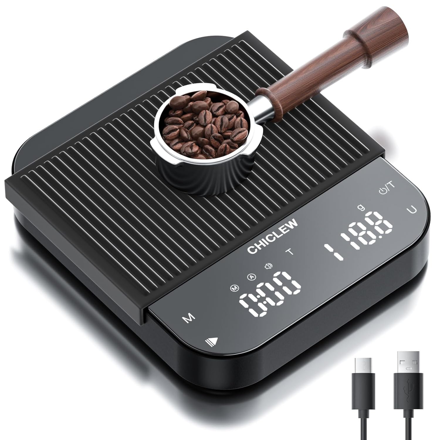 CHICLEW Rechargeable Coffee Scale with Timer, 3kg/0.1g Espresso Scale for Pour-Over Coffee, 3 Modes 6 Units Precision Scale for Barista Tool, Portable Digital Kitchen Scale with Gravity Sensor