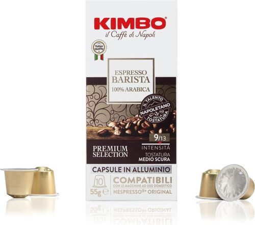 Kimbo Coffee, Espresso Barista 100% Arabica, 10 Aluminium Capsules Compatible with Nespresso Original Machine, Medium Dark Roast, 9/13, Italian Coffee Pods, 1 x 10