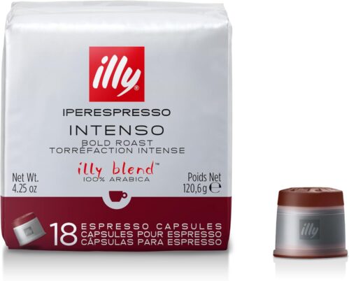 illy Intenso Espresso Coffee Capsules, Dark Roast, 100 Percent Arabica Coffee Beans, Pack of 6 x 18 Capsules