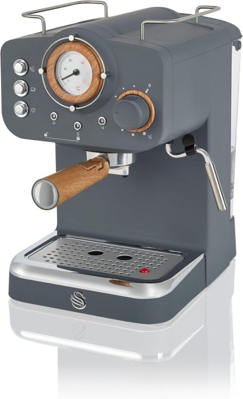 Swan SK22110GRYN Nordic Espresso Coffee Machine with Milk Frother, Steam Pressure Control, 1.2L Detachable Water Tank, 1100W, Nordic Slate Grey