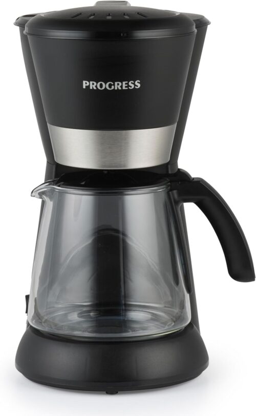PROGRESS EK6160P Filter Coffee Machine – 1.5 L Coffee Maker, 10 Cup Drip Machine, Glass Carafe, Anti-Drip, Removable Reusable Filter, 40 Minute Keep Warm Function & Auto Shut-Off, 1080 W, Black