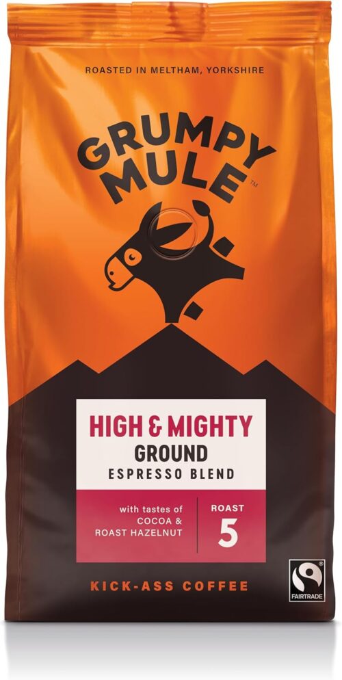Grumpy Mule High and Mighty Espresso Blend Ground Coffee with notes of Cocoa and Roast Hazelnut 200g