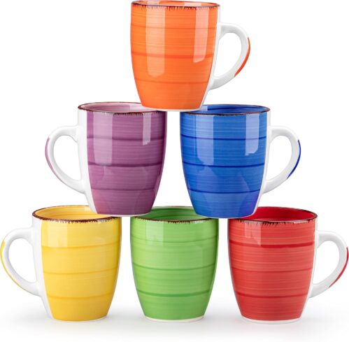 vancasso Bonita Mugs Set of 6, 360ml Stoneware Coffee Cup and Mug, Microwave & Dishwasher Safe Tea Cups, Large Mugs for Hot Drinks, Warm Color