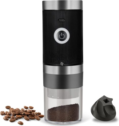 Cactus and Cubby Coffee Grinder. Burr Coffee Bean Grinder Electric. Adjustable Grind Settings. Easy to Use and Clean. Rechargeable Battery. Portable. Ships with USB Cable and Cleaning Brush.