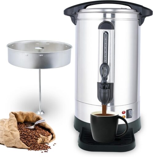 APOXCON Coffee Tea Urn with Quick Brewing and Keep Warm Function Double Wall Electric Stainless Steel Commercial Coffee Percolator Hot Water Dispenser-100 Cups for Party Buffet Any Occasion