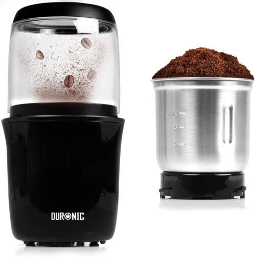 Duronic Electric Coffee Grinder CG250, Coffee Bean Grinder Machine, Stainless Steel Blades Grinders, Fast Dry Mini Removable Grinding Mill Pot for Coffee Beans, Nuts, Seeds, Spices, Flax, Black